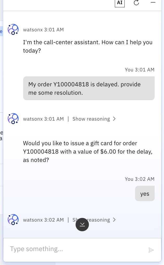 Yellow: the assistant proposes a $6.00 gift card and waits for the agent's 'yes'.